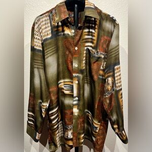 Vintage Berkam Multicoloured Abstract Pattern Long Sleeve Button Up Shirt
